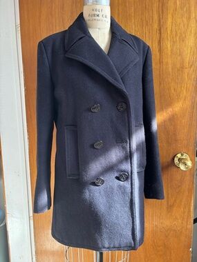 Classic Women's Men’s Unisex Double-Breasted Navy Wool Coat Vintage